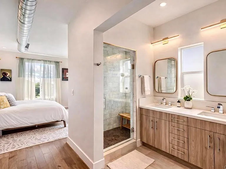 Primary bedroom and bathroom