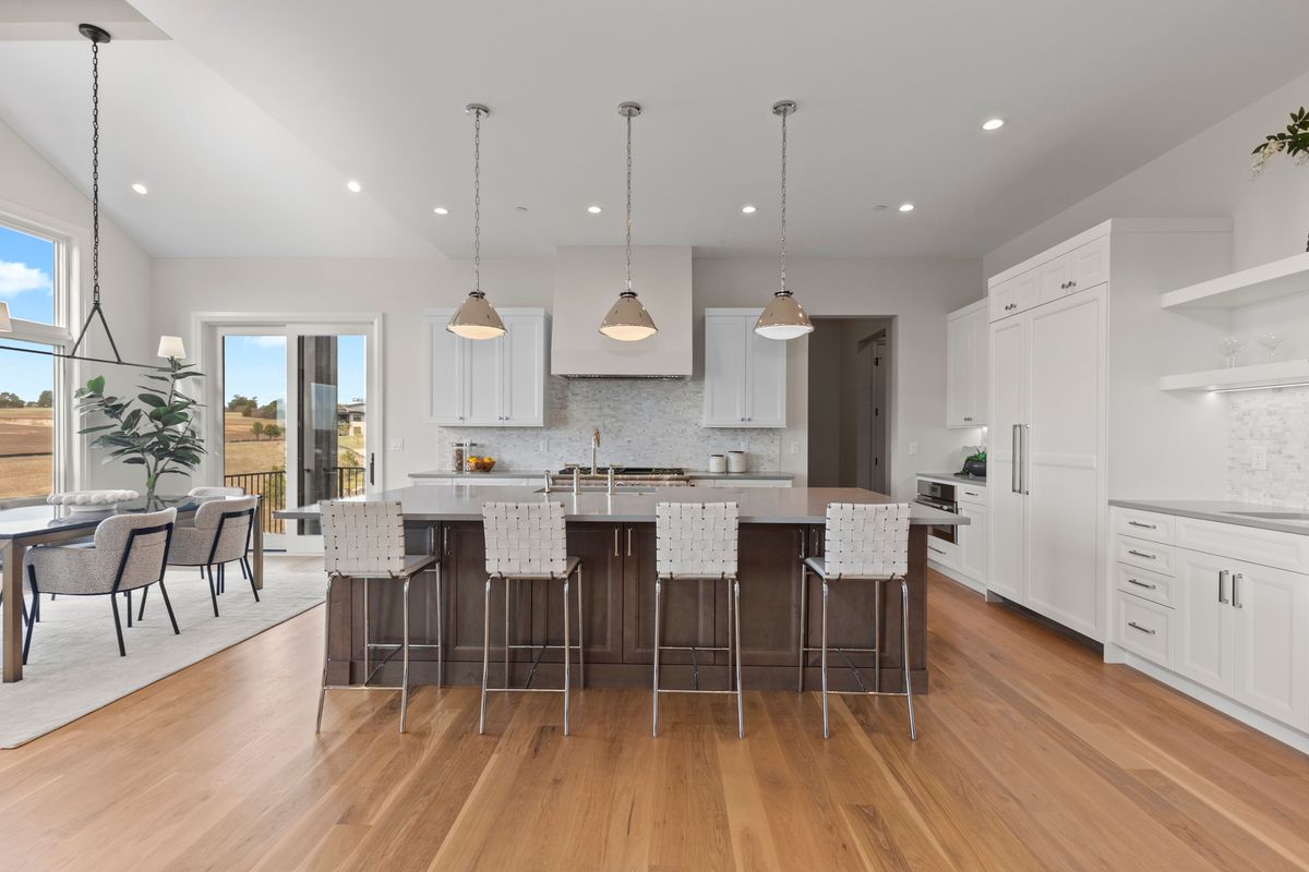 Kitchen with island and dining